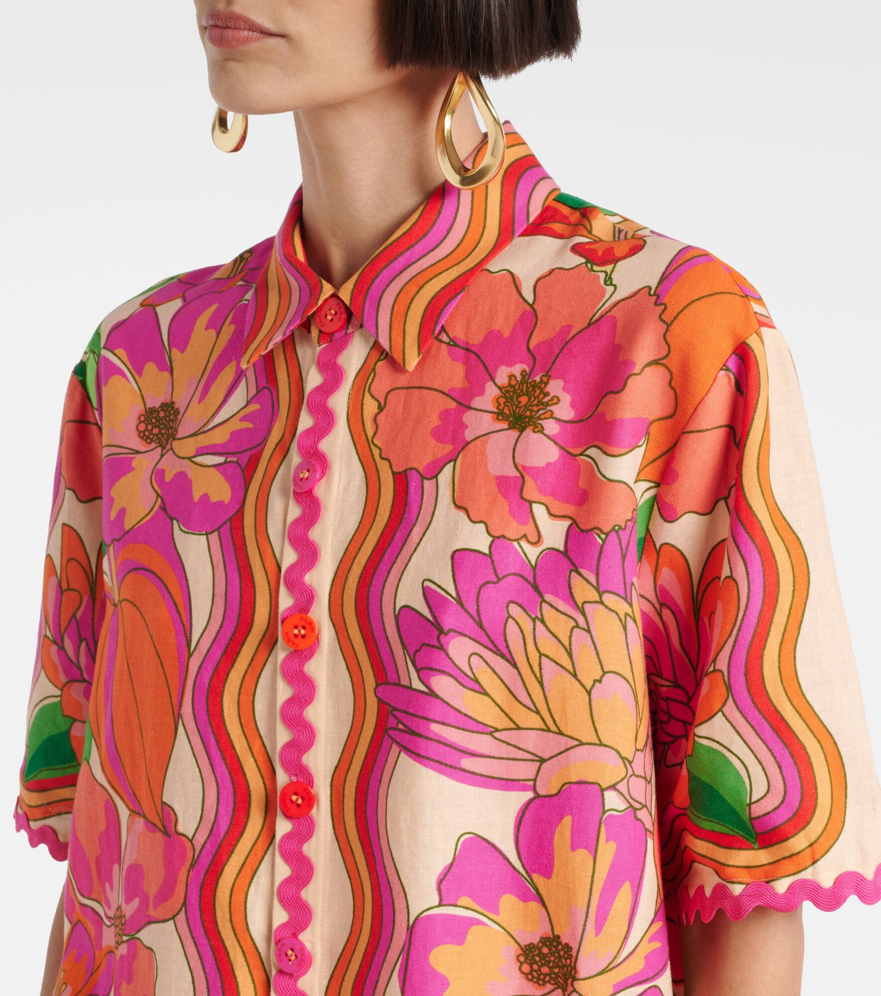 Floral linen-blend shirt - 4