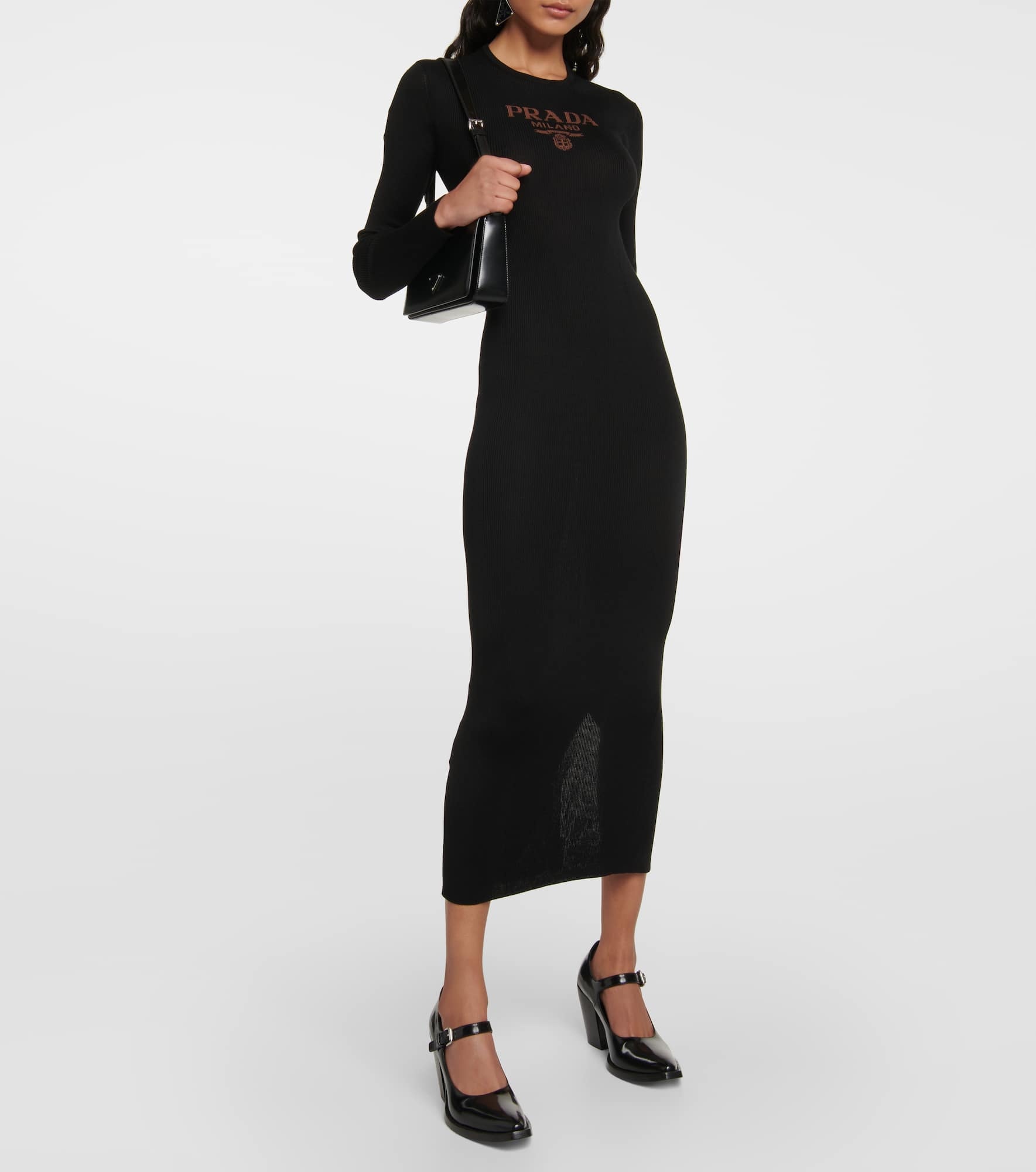Logo ribbed-knit silk midi dress - 2