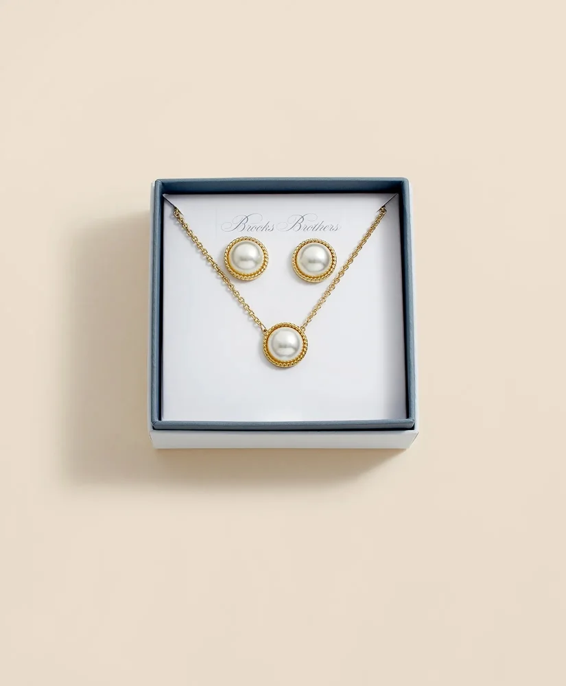 Faux Pearl Cabochon Rope-Bezel Set - 1