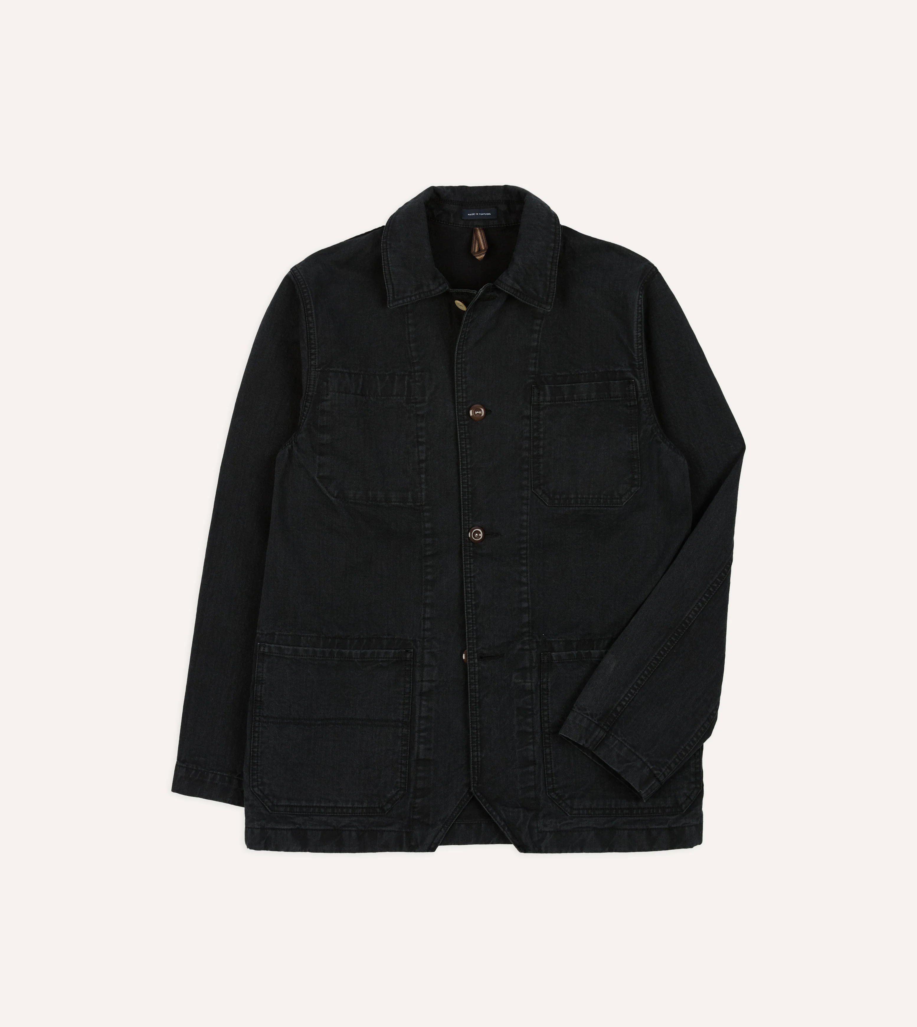 Black Twill Mitred Chore Jacket - 1