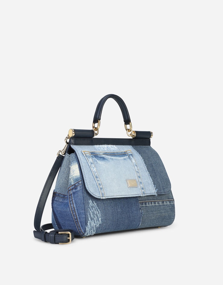 Medium Sicily bag in patchwork denim and calfskin - 3