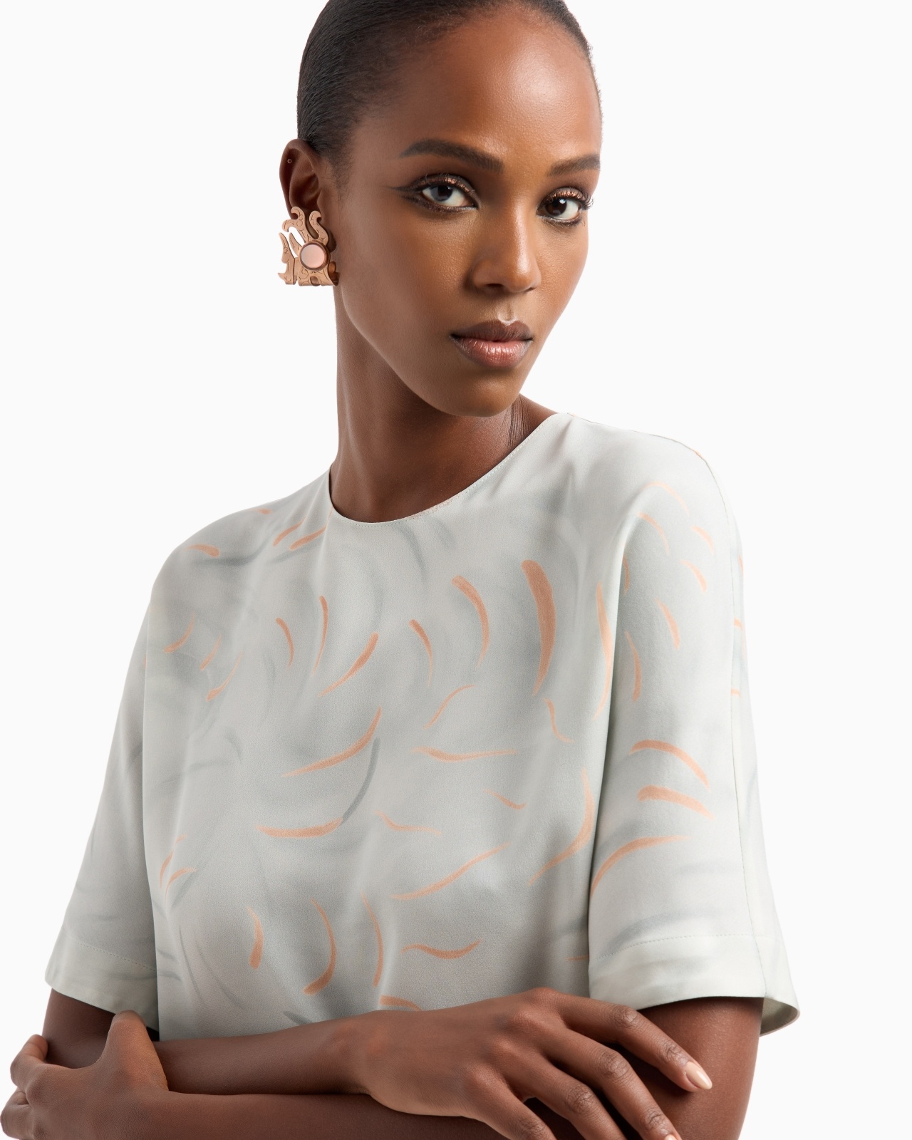 PRINTED SILK TRIPLE-GEORGETTE CREW-NECK BLOUSE - 5