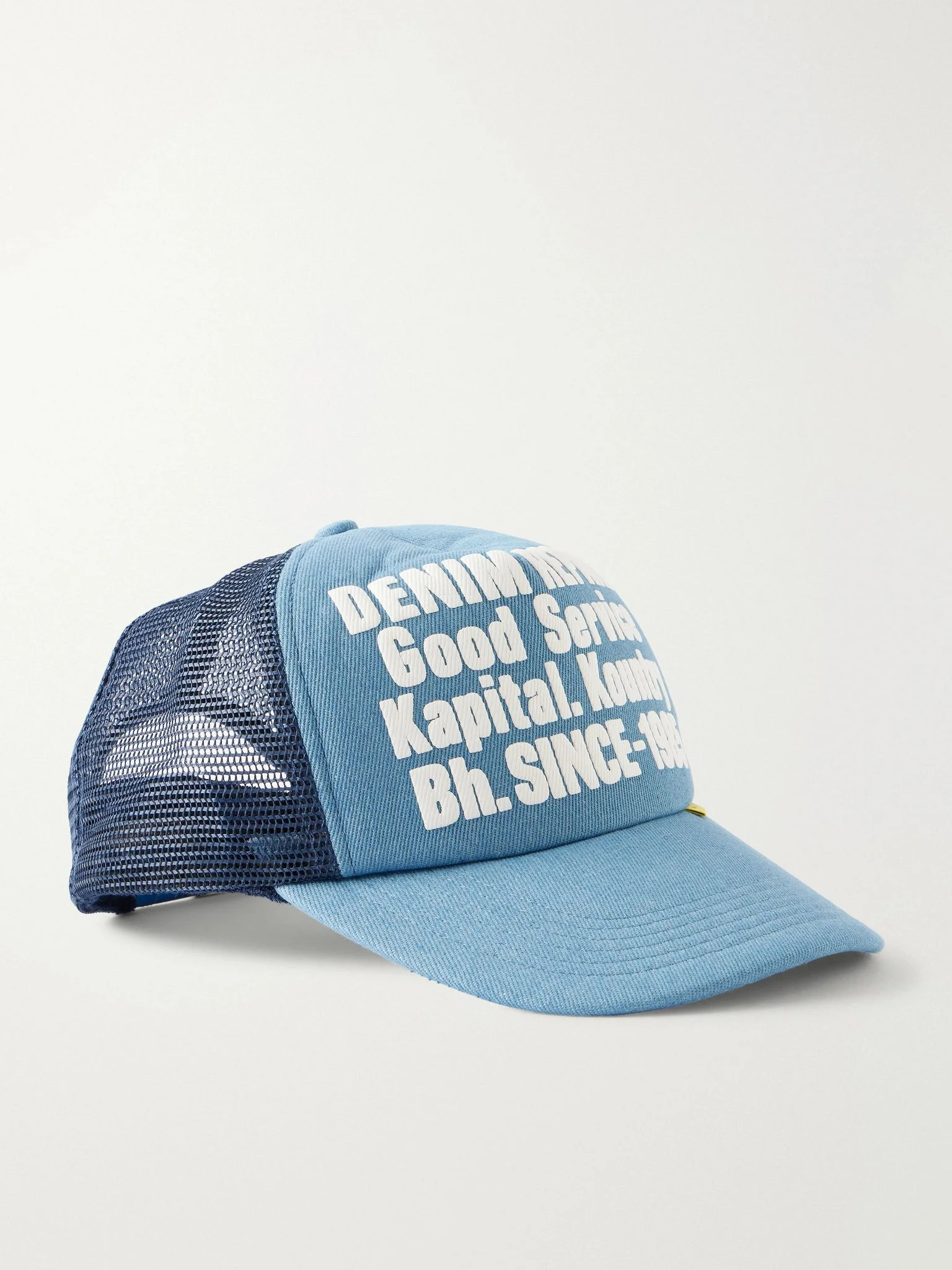 Denim Repair Service Fleece-Trimmed Printed Scuba Trucker Cap Navy - 1