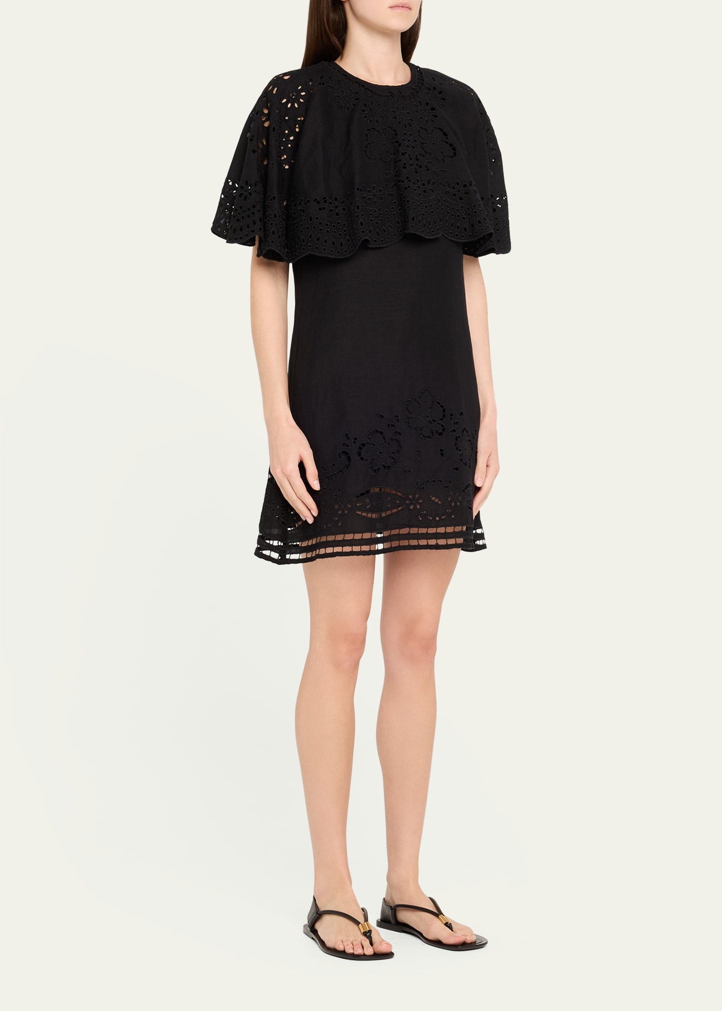 Lula Embroidered Cape-Sleeve Mini Dress - 4