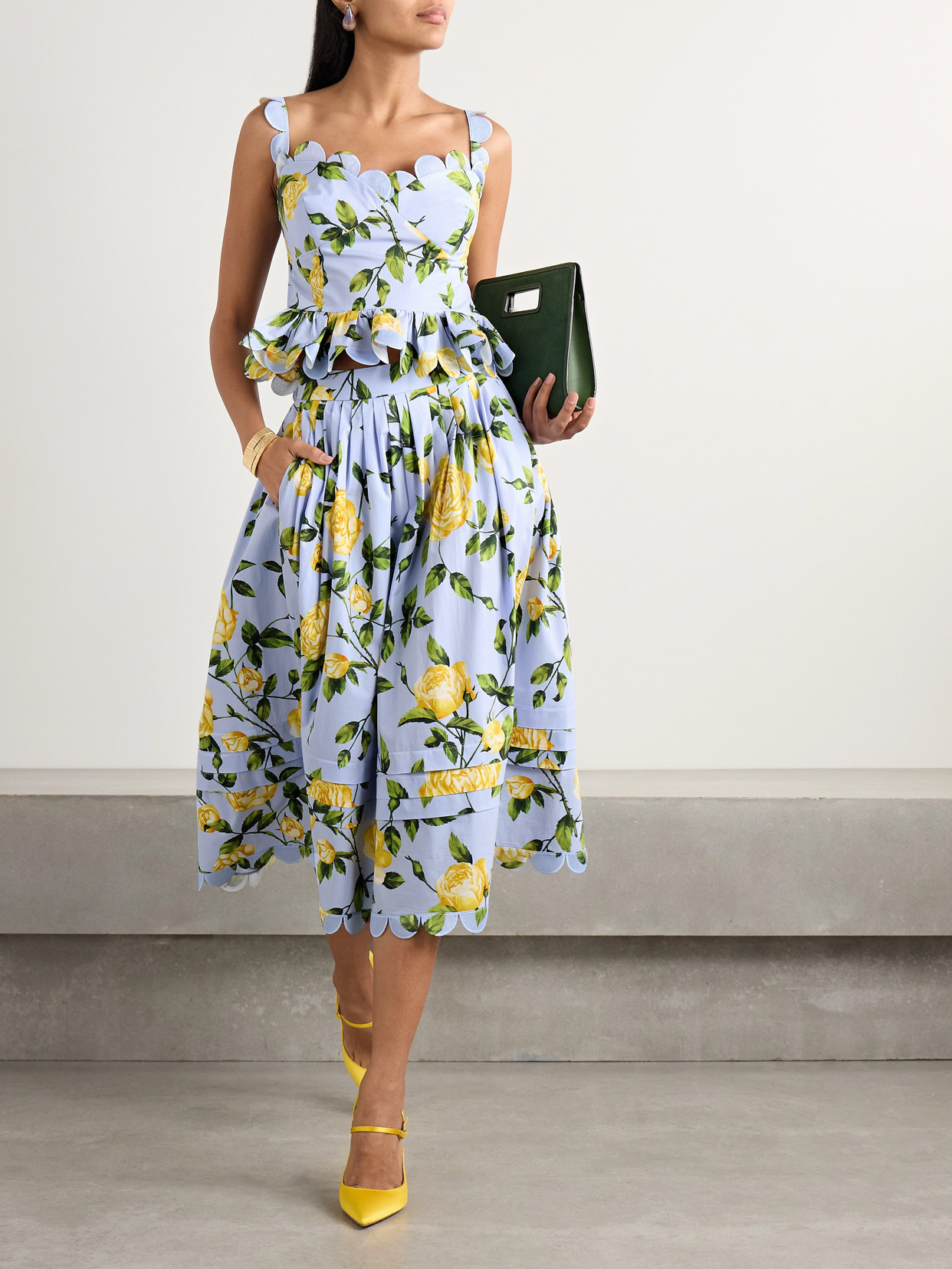 Pleated Floral-print Cotton-blend Poplin Midi Skirt - 2
