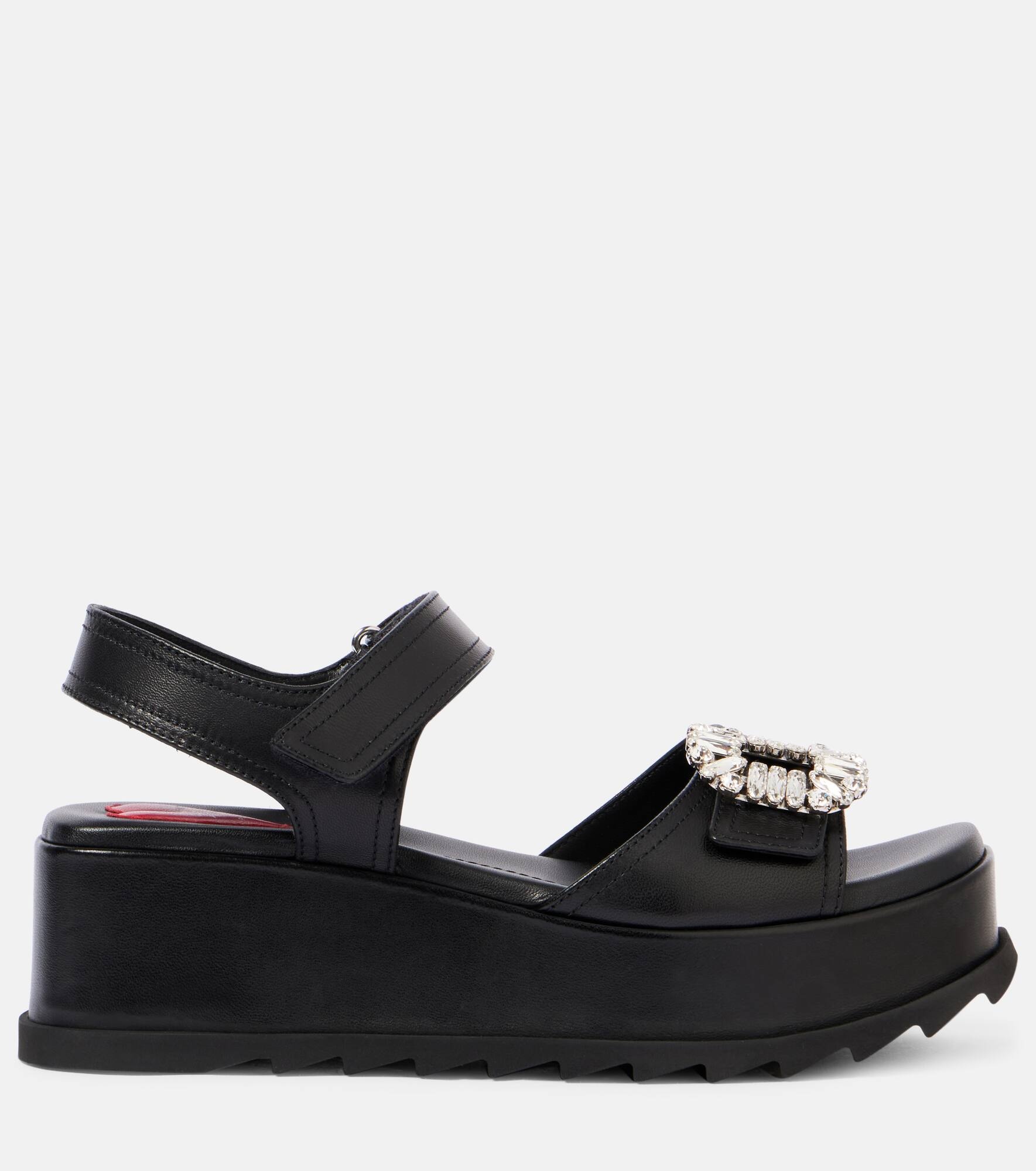 Slidy Viv' embellished leather wedge sandals - 4