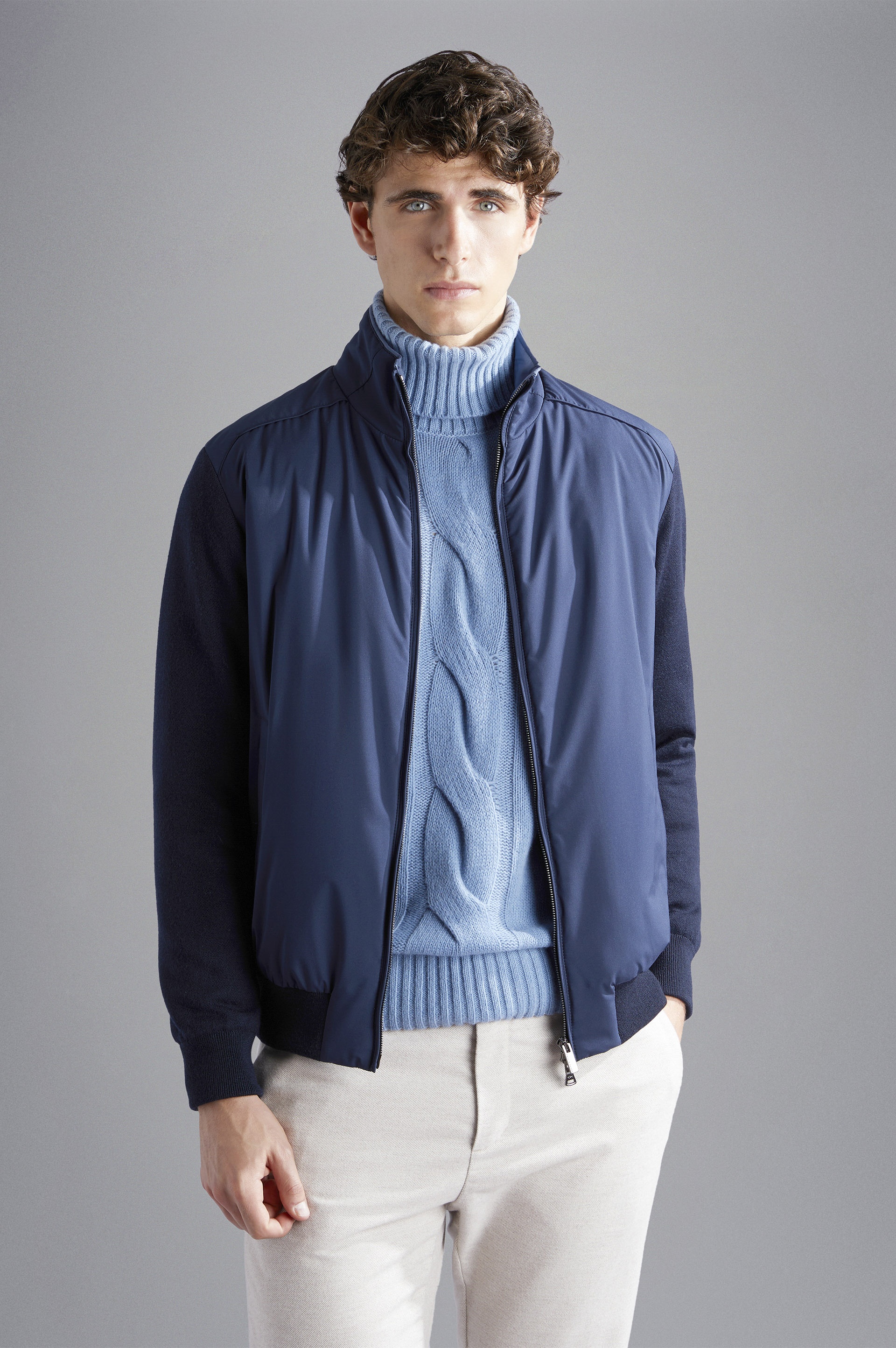 HYBRID SWEATER IN WOOL AND TYPHOON PLATINUM - 8