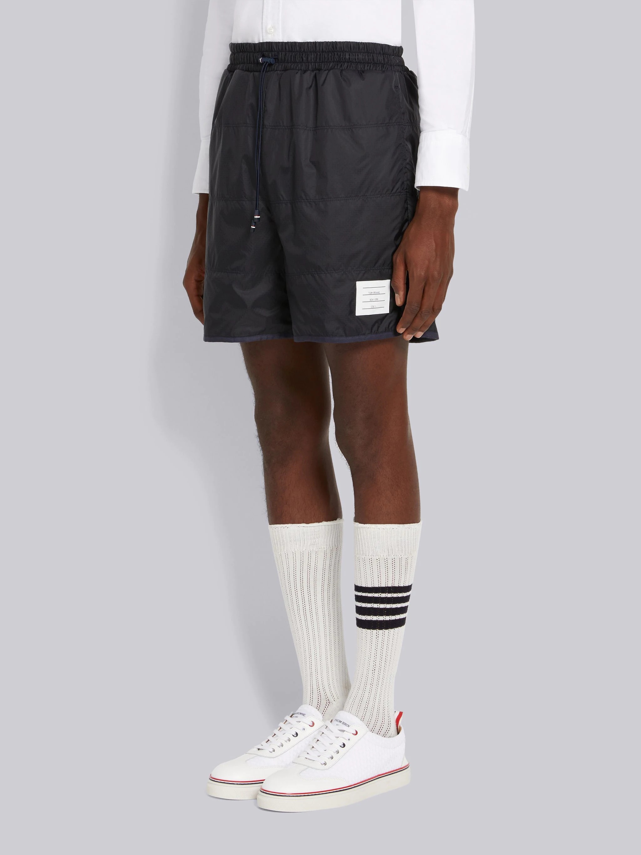 Navy Quilted Ripstop Jersey Lining Track Short - 2