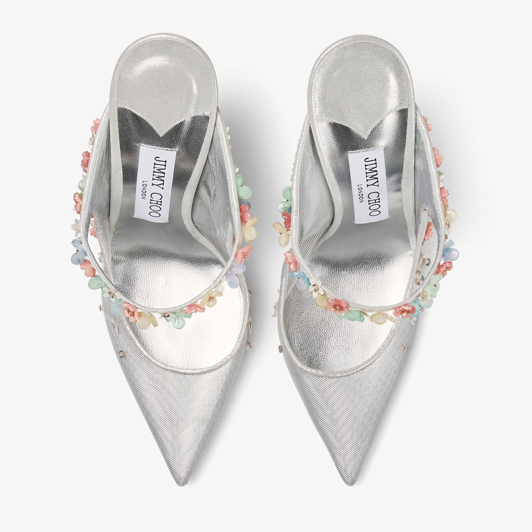 Bing Daisy 100
Silver Metallic Mesh Mule with Floral Embellishments - 4