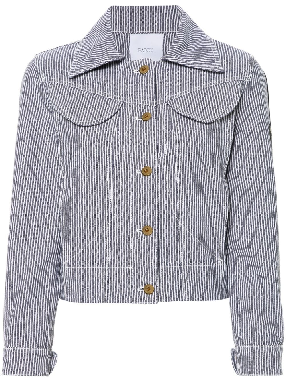 striped cropped denim jacket - 1