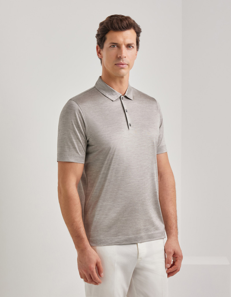 Canali TAUPE SILK SHORT-SLEEVED POLO SHIRT WITH BUTTONS outlook