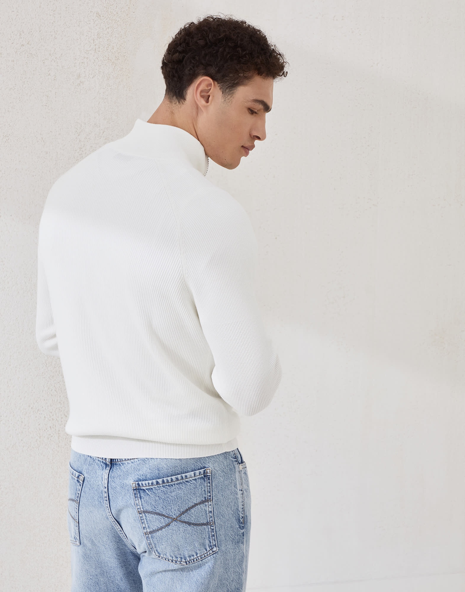 Cotton English rib sweater with half zip and raglan sleeves - 2