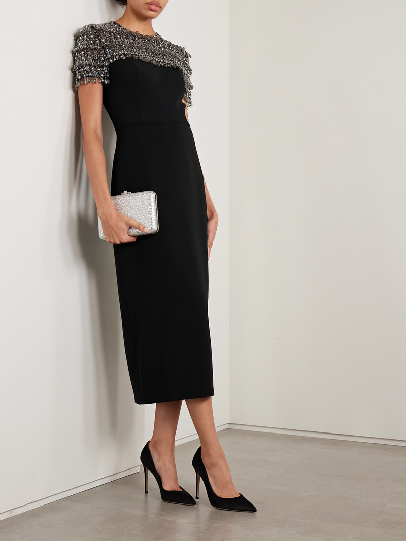 CAROLINA HERRERA Crystal Embellished Tulle-trimmed Crepe Midi Dress outlook