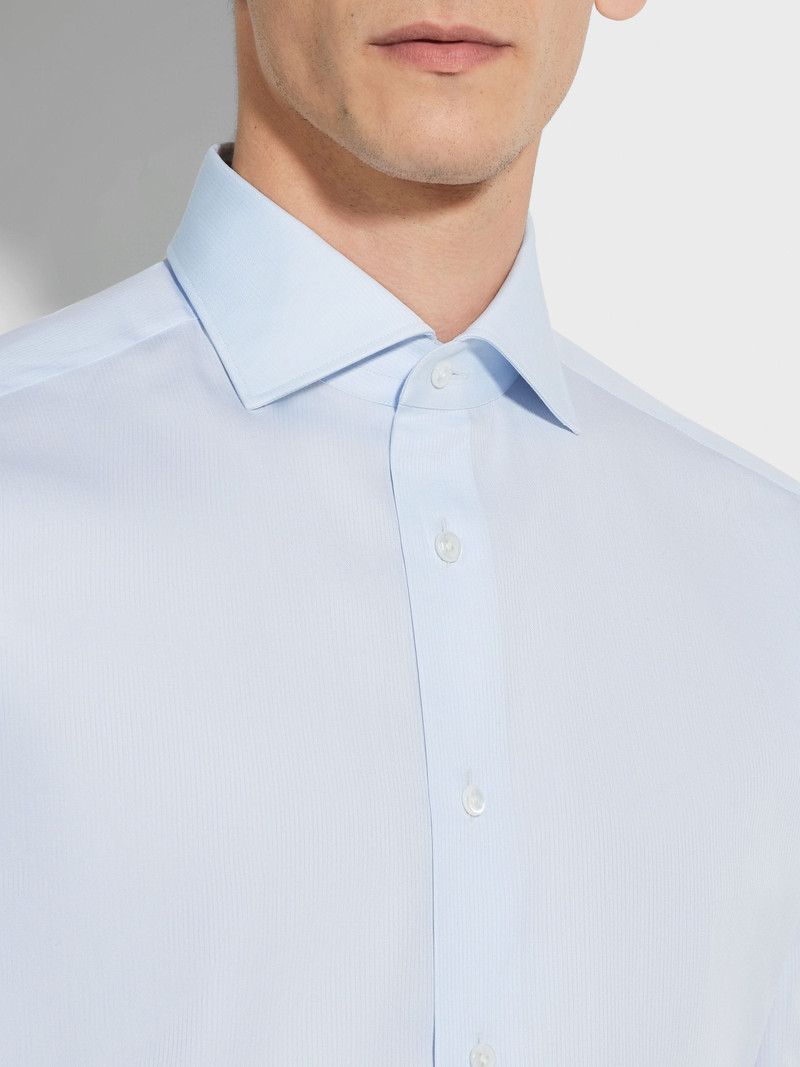 ZEGNA LIGHT BLUE CENTOVENTIMILA COTTON MICRO-STRIPED SHIRT outlook