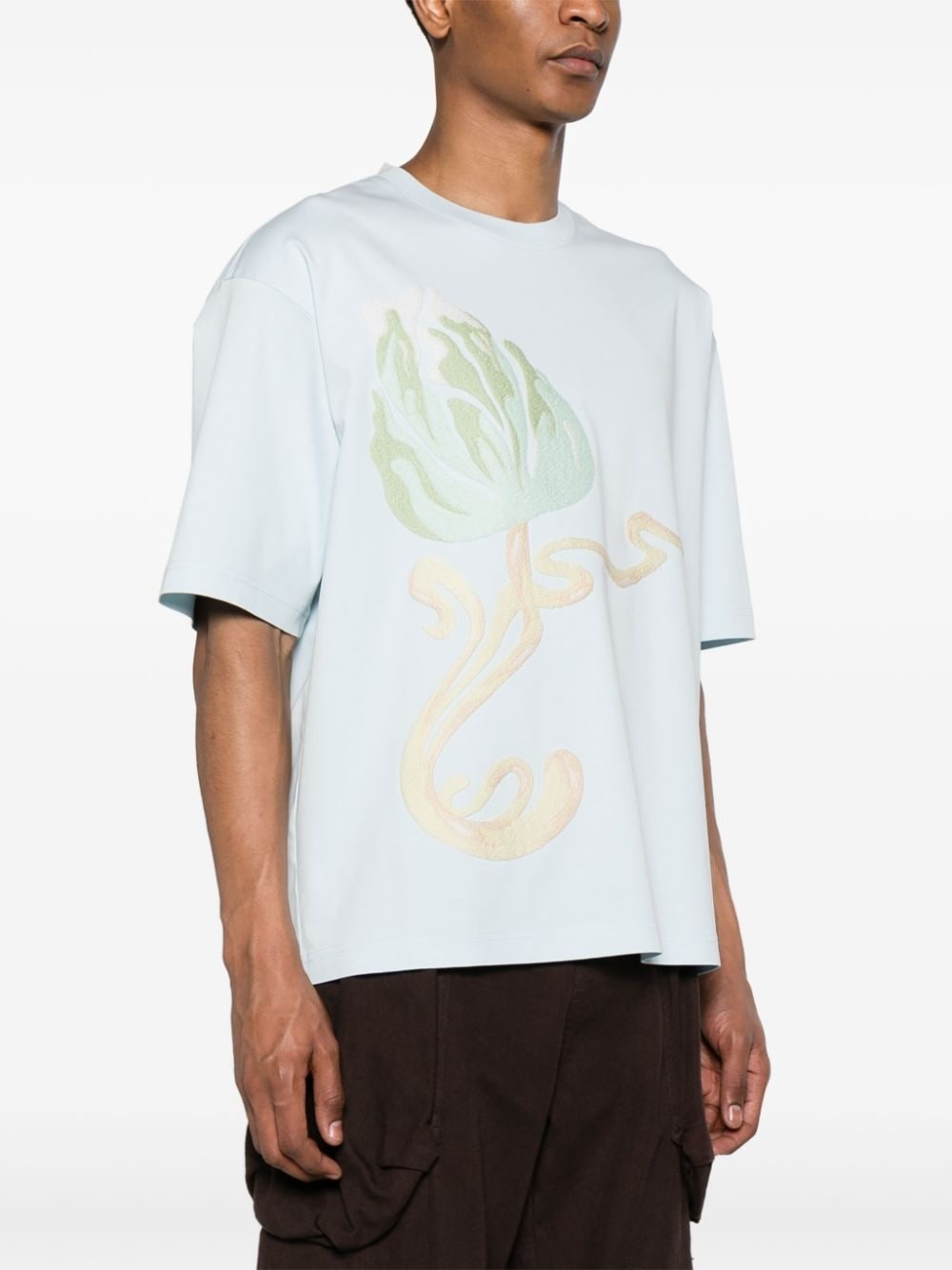 floral-embroidered cotton T-shirt - 3