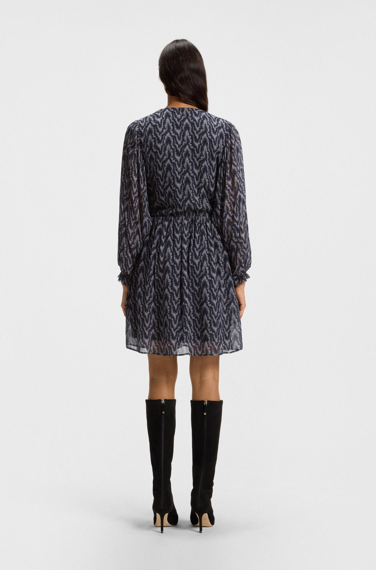 PRINTED-CREPE DRESS WITH SMOCKING - 4