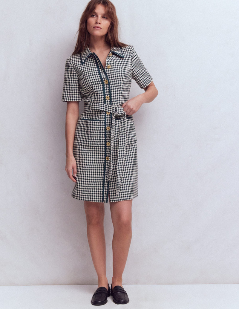 Loren Trim Short Dress-Navy Dogtooth 5