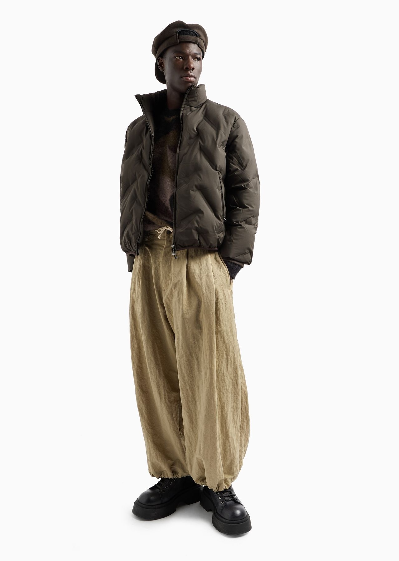 Full-zip nylon down jacket with all-over matelassé-effect micro eagle - 4