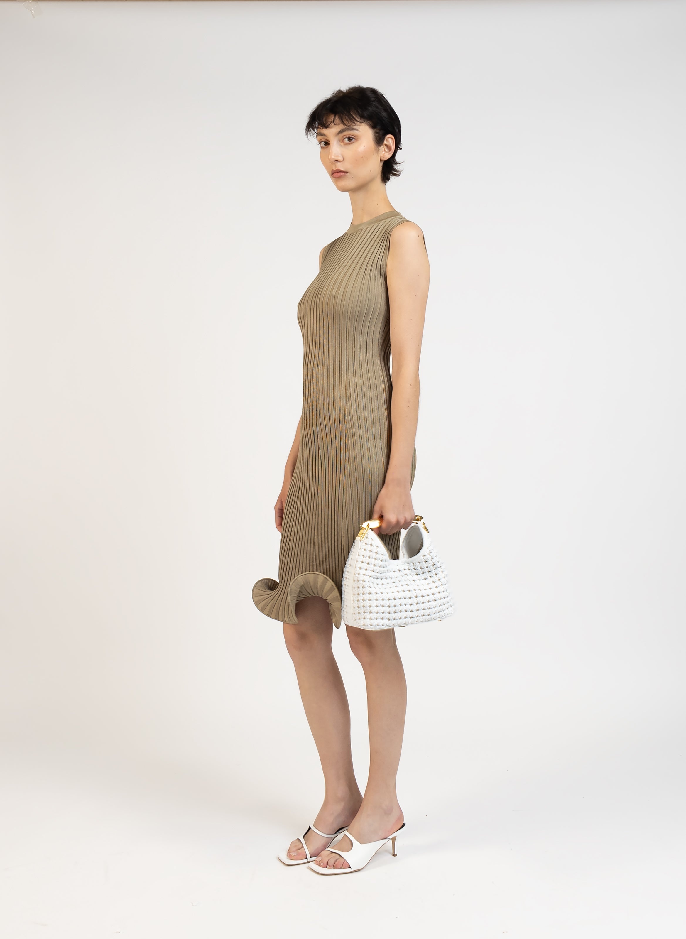 Knit Sleeveless Mini Dress/Khaki - 3