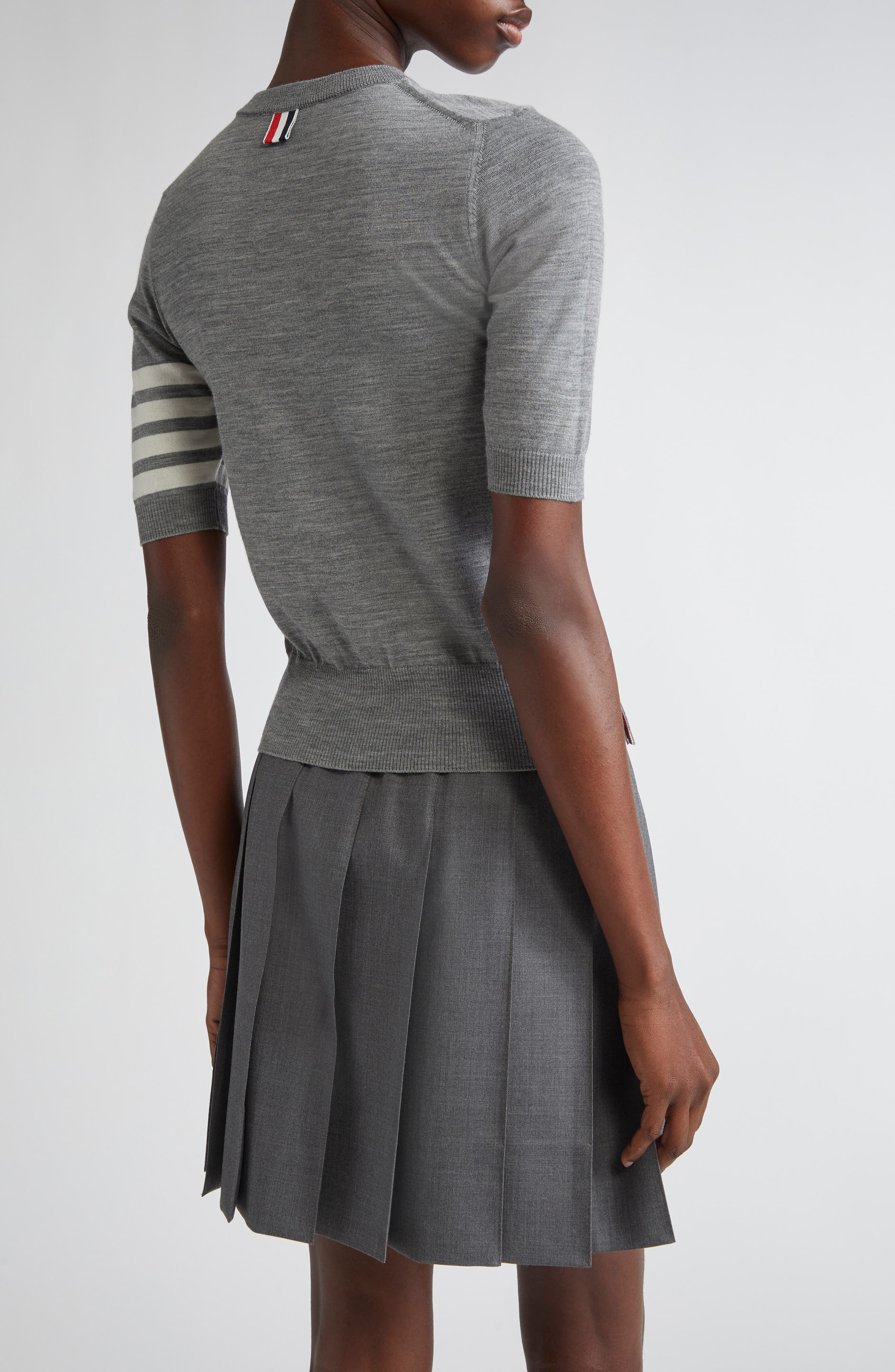 Thom Browne 4-Bar Short Sleeve Wool Blend Sweater in Light Grey at Nordstrom - 3