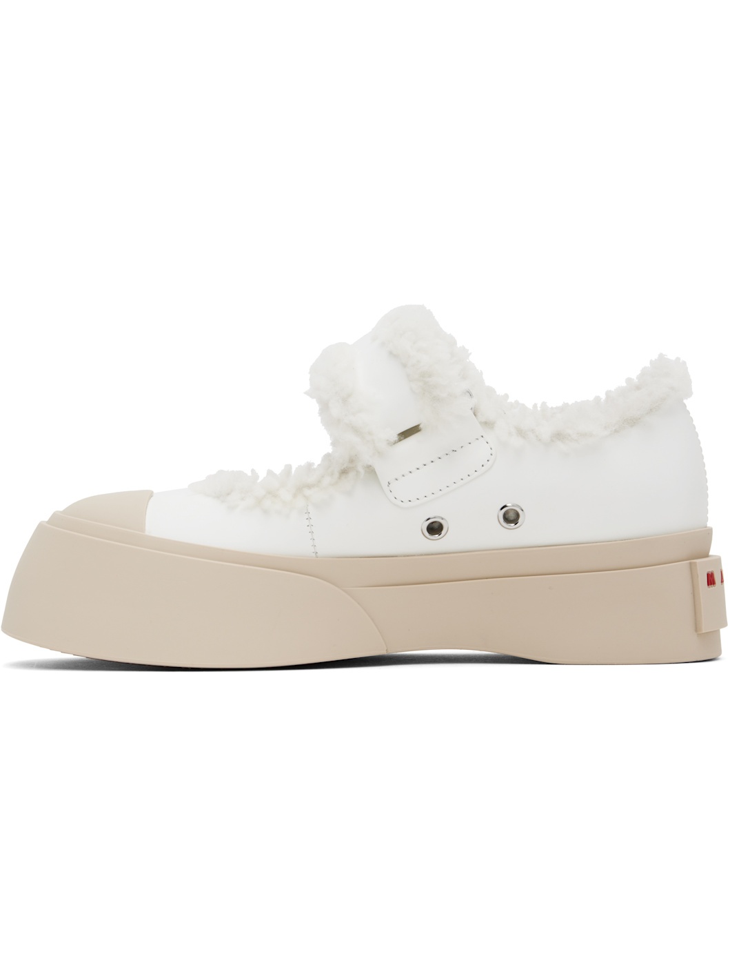 White Mary Jane Pablo Shearling Ballerina Flats - 3