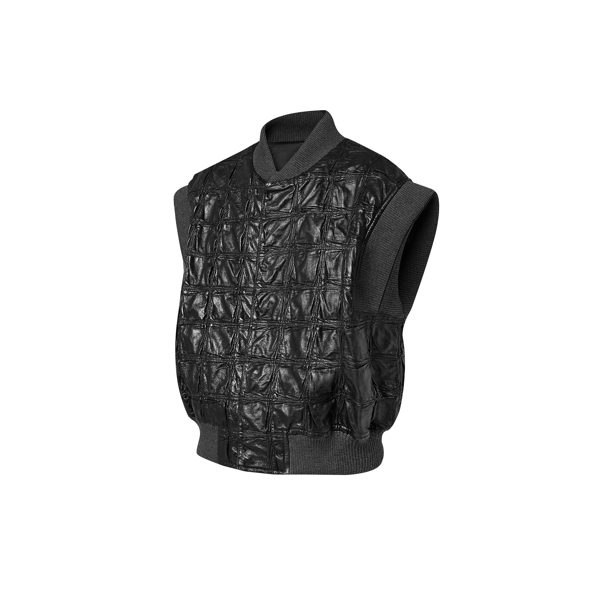 Check Leather Sleeveless Jacket - 2