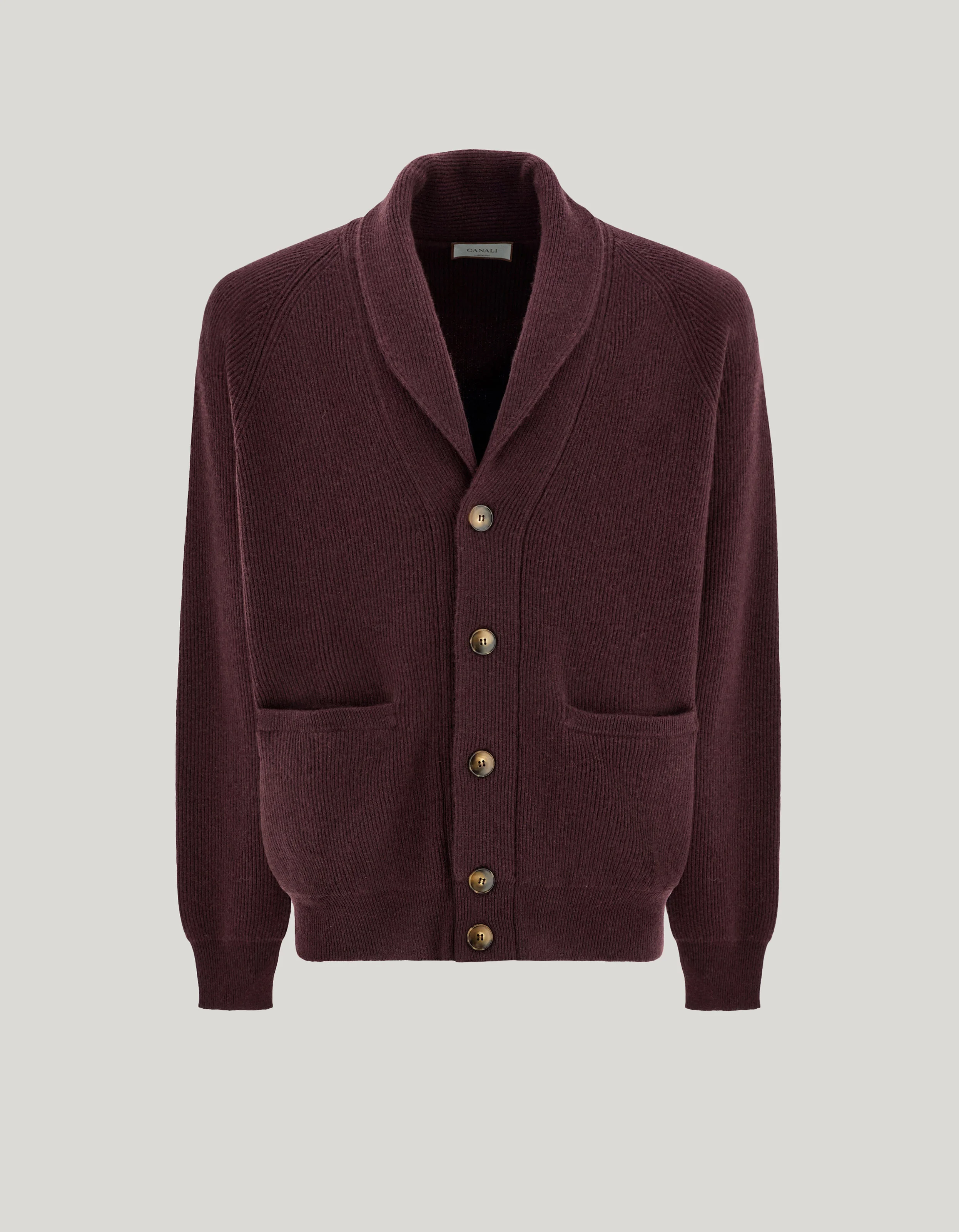 BURGUNDY CASHMERE SHAWL CARDIGAN - 1