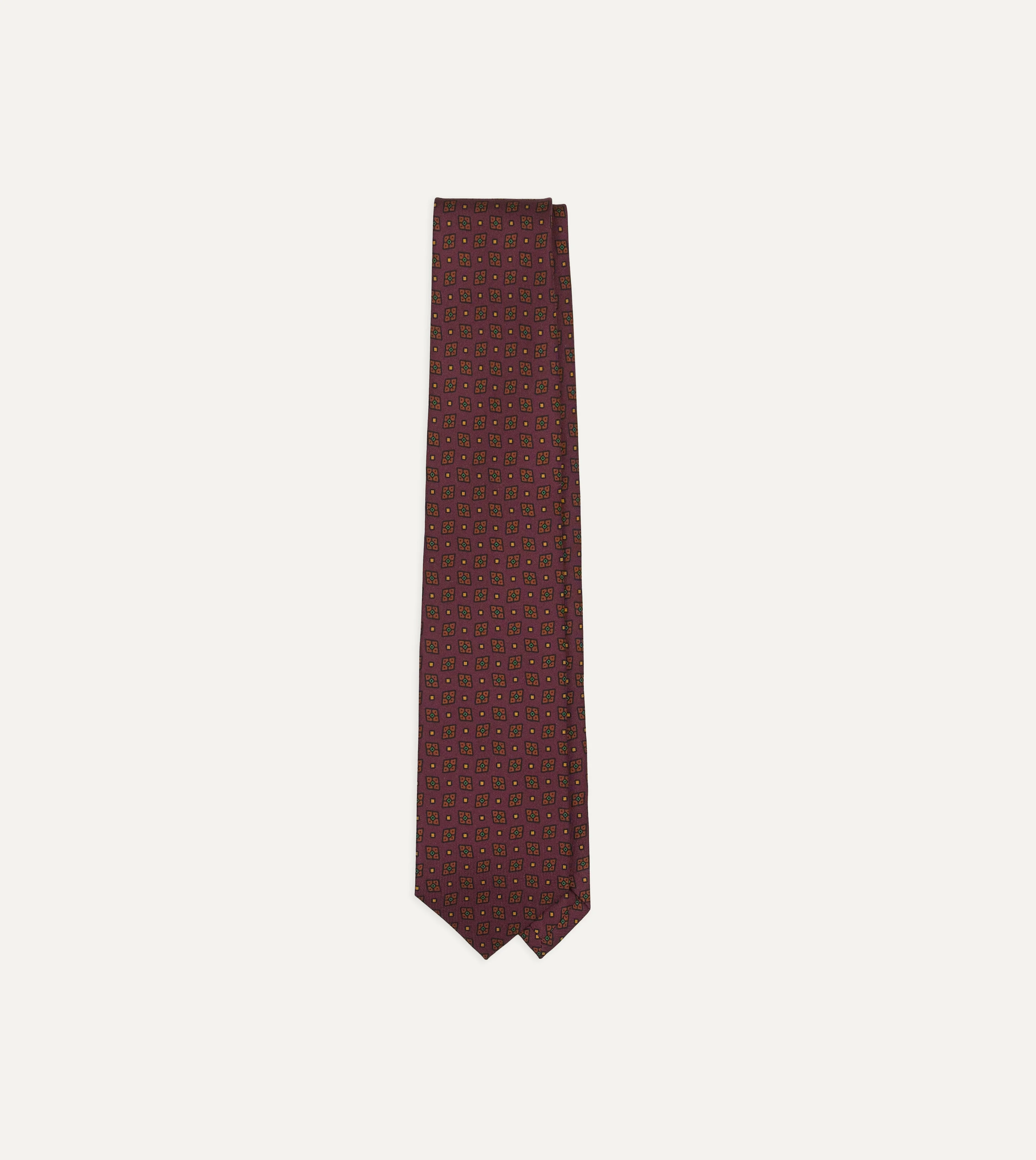 Burgundy Mini Diamonds Dot Print Silk Self-Tipped Tie - 1