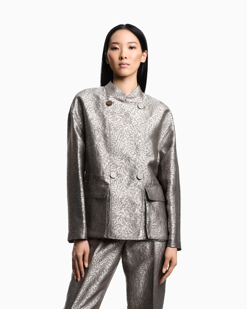 EMPORIO ARMANI CAMOUFLAGE JACQUARD LINEN-BLEND JACKET WITH DRAWSTRING outlook