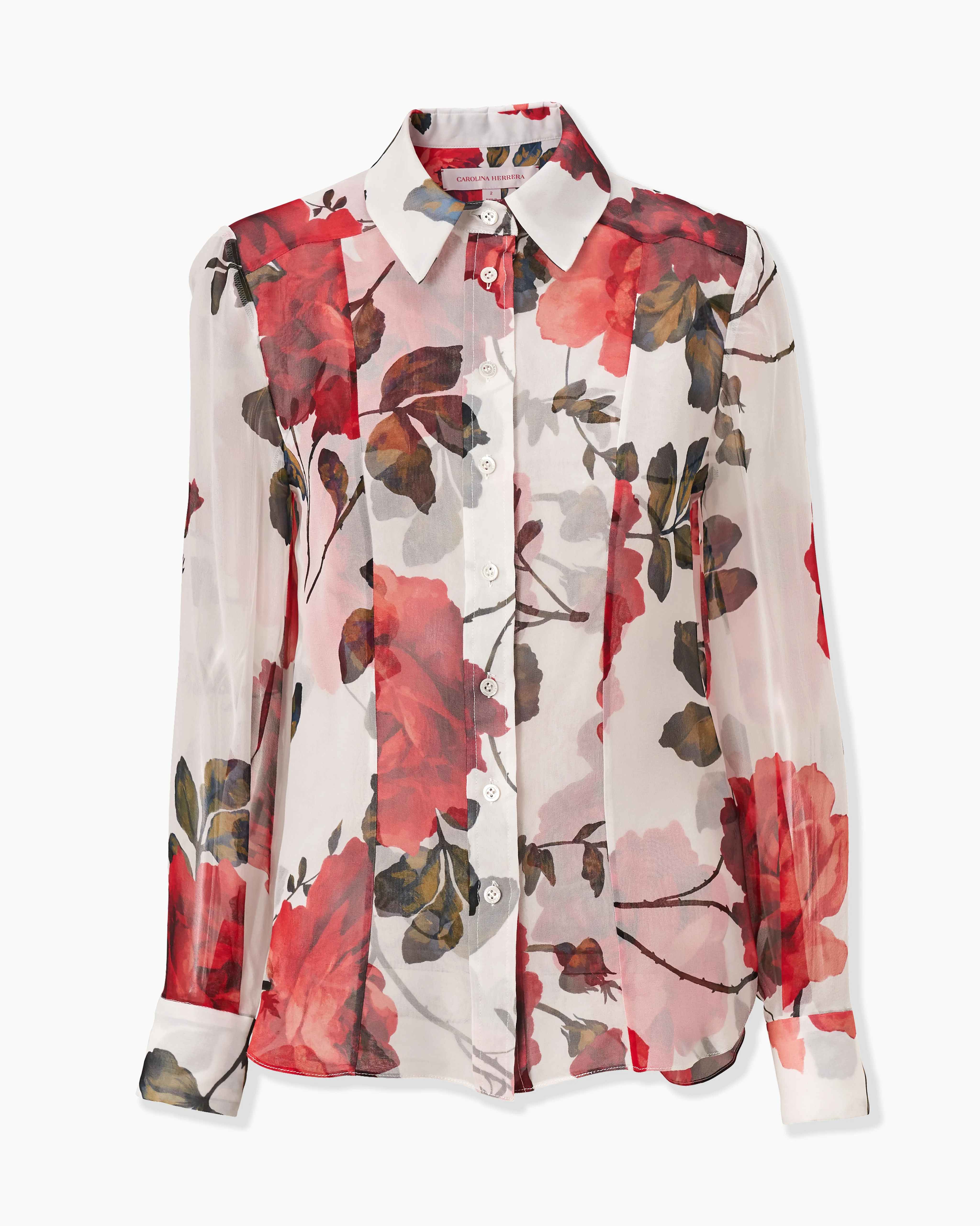 Rose-Print Chiffon Shirt - 1