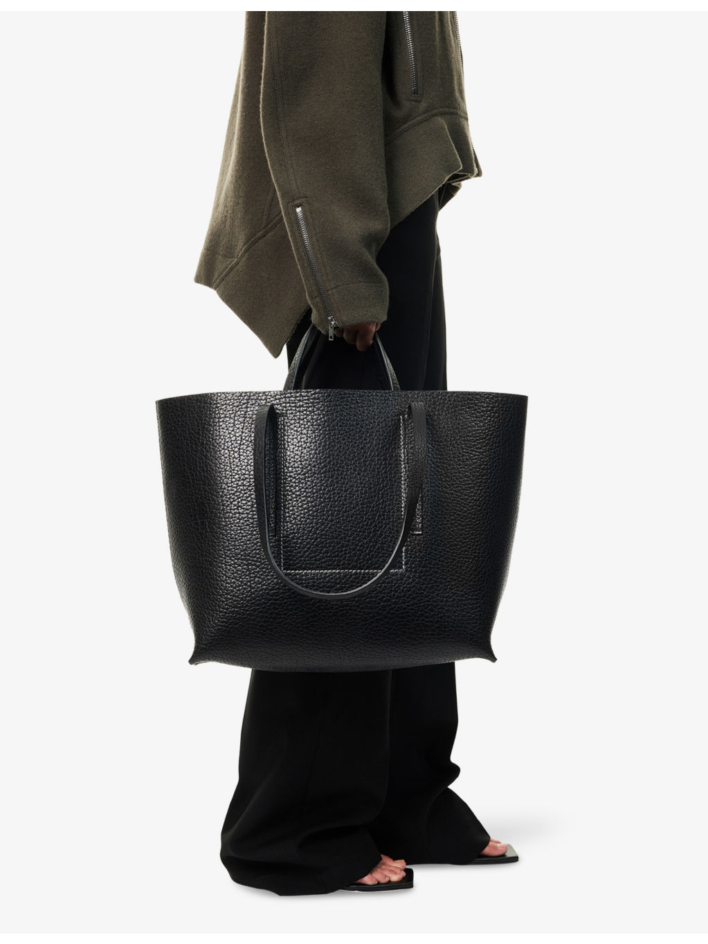 Contrast-Stitch Leather Shopper Bag - 2