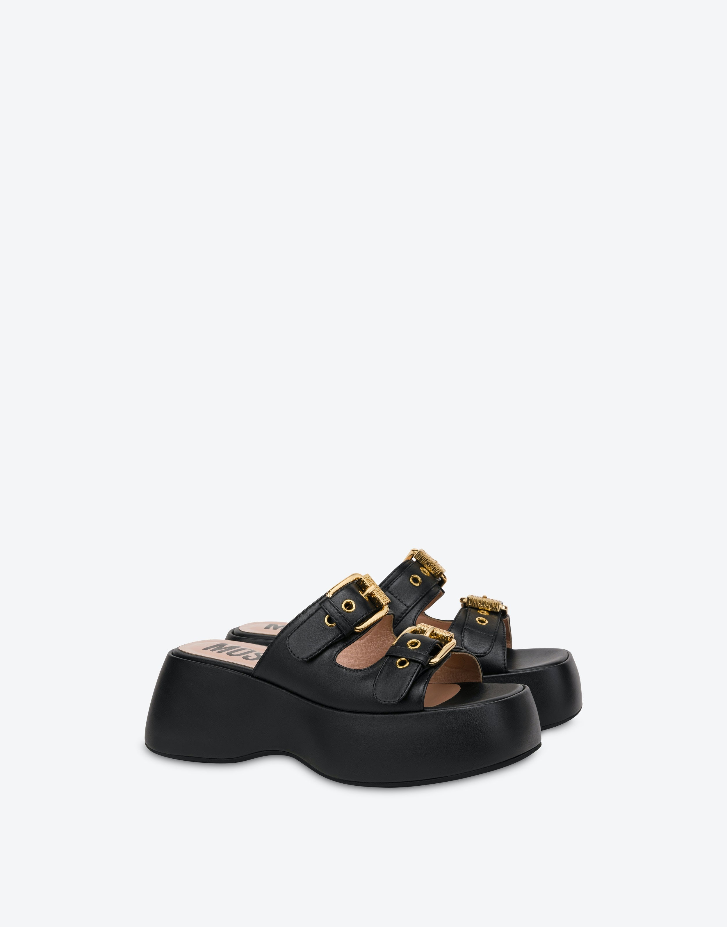 MOSCHINO BUCKLES CALFSKIN PLATFORM SANDALS - 1