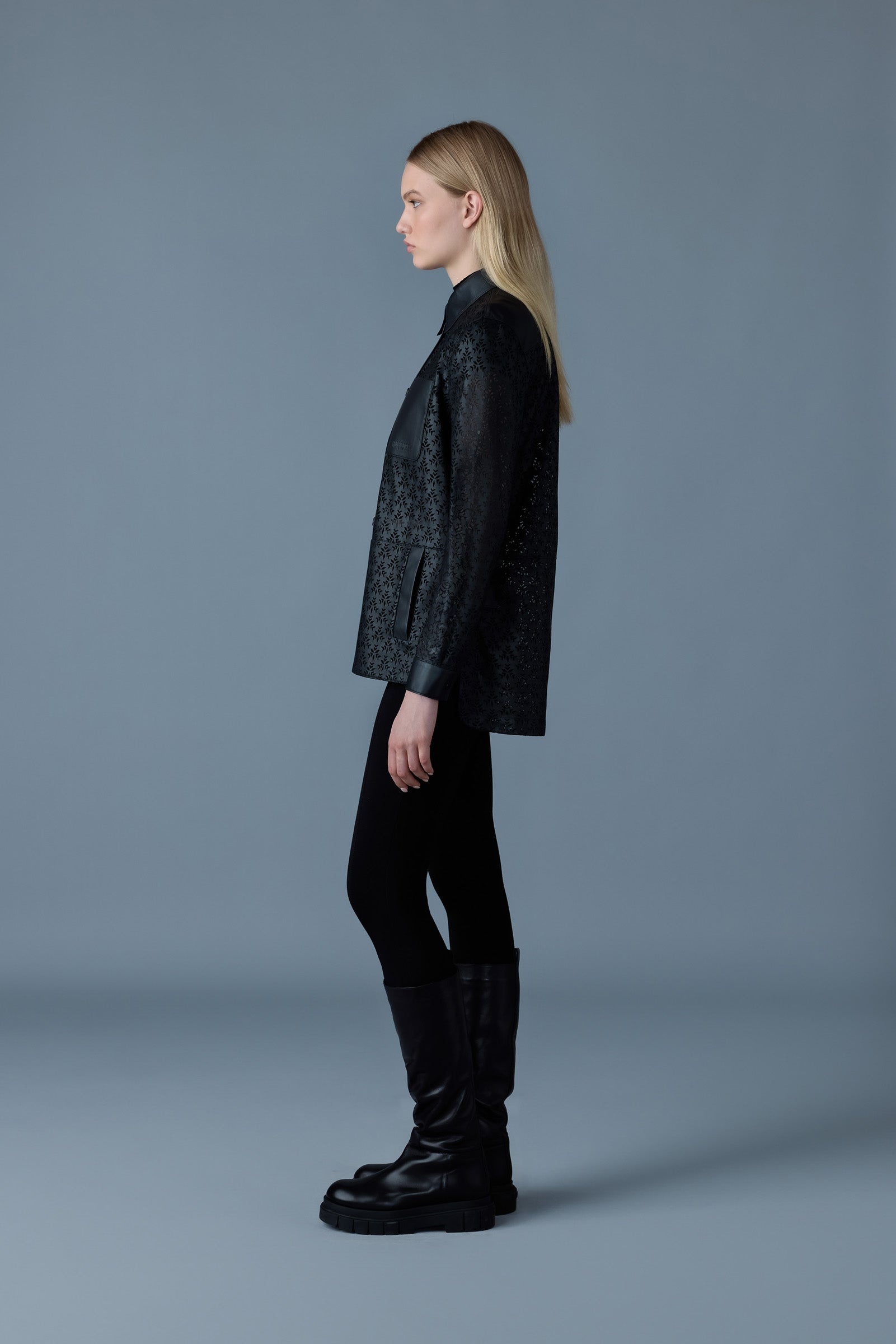 ABELLA Perforated leather overshirt jacket - 3