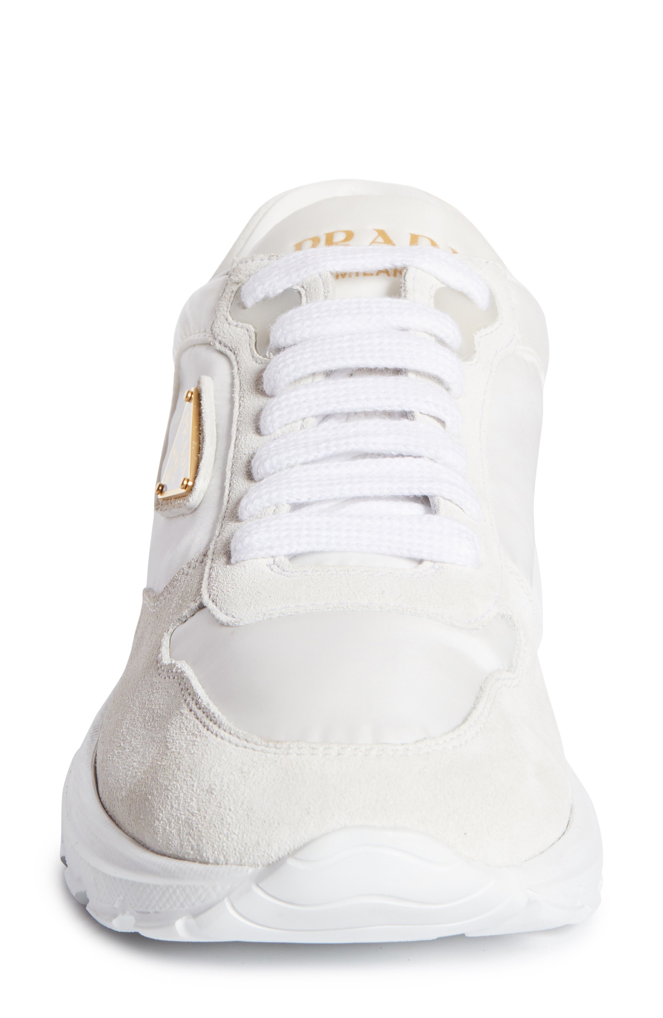 Prada Prax Nylon & Suede Sneaker in Bianco at Nordstrom - 4