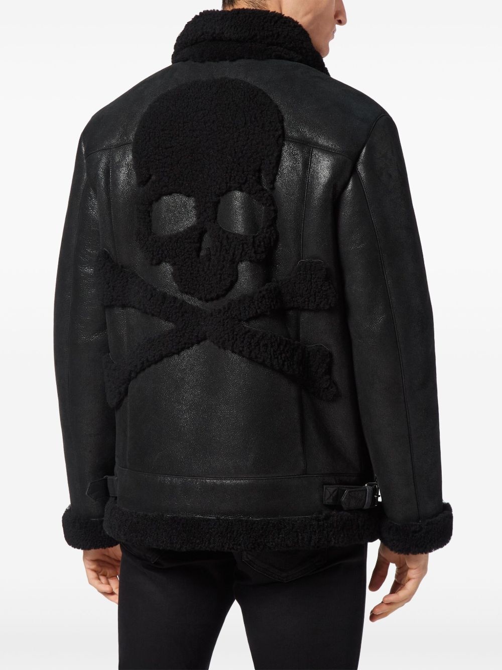 shearling biker jacket - 4