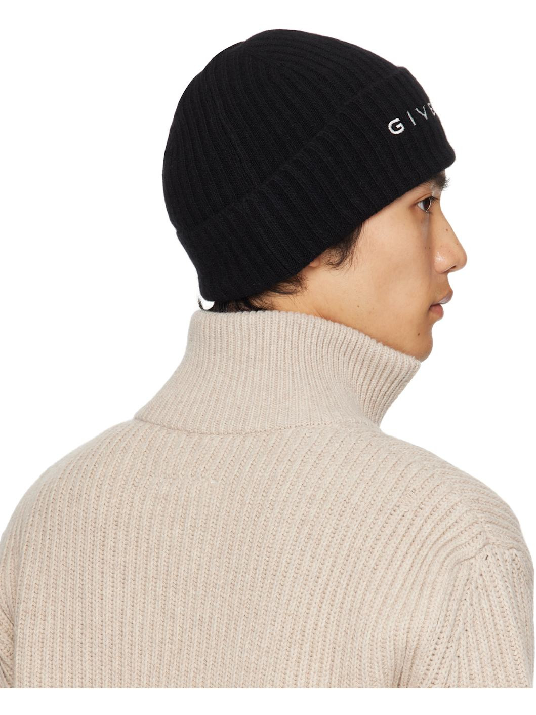 Black 'Givenchy' 4G Embroidered Beanie - 3