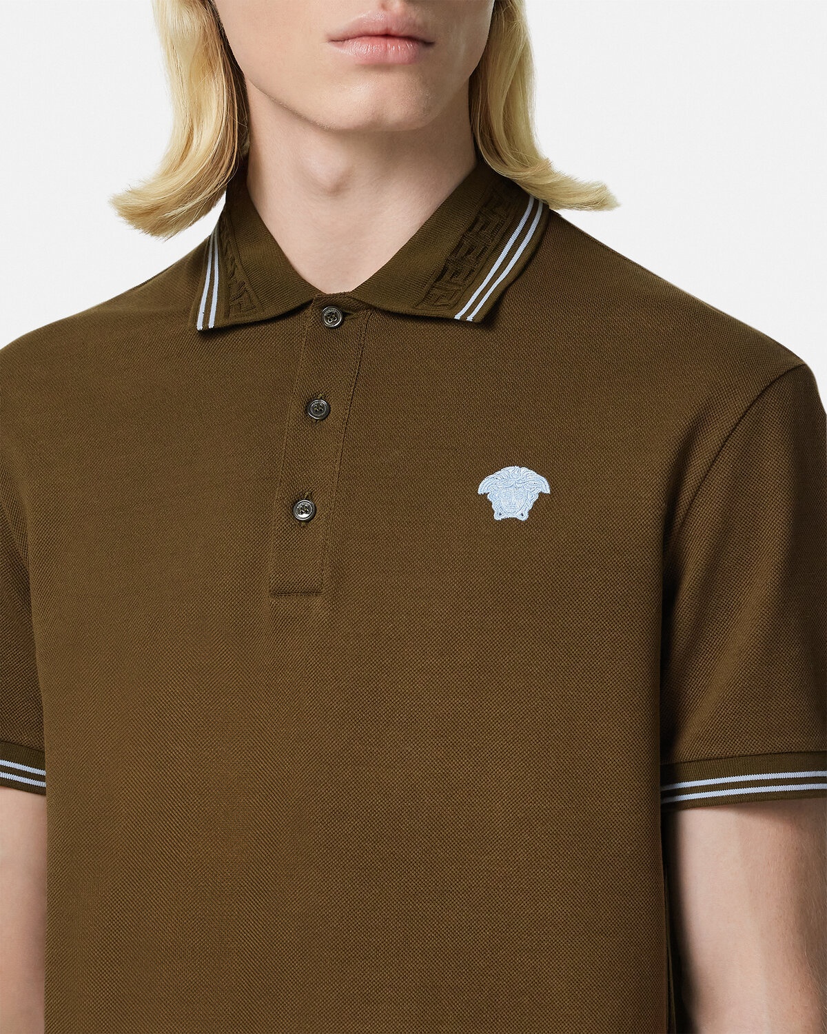 Versace Red Pique Polo Shirt With Gold Medusa Logo main image 1