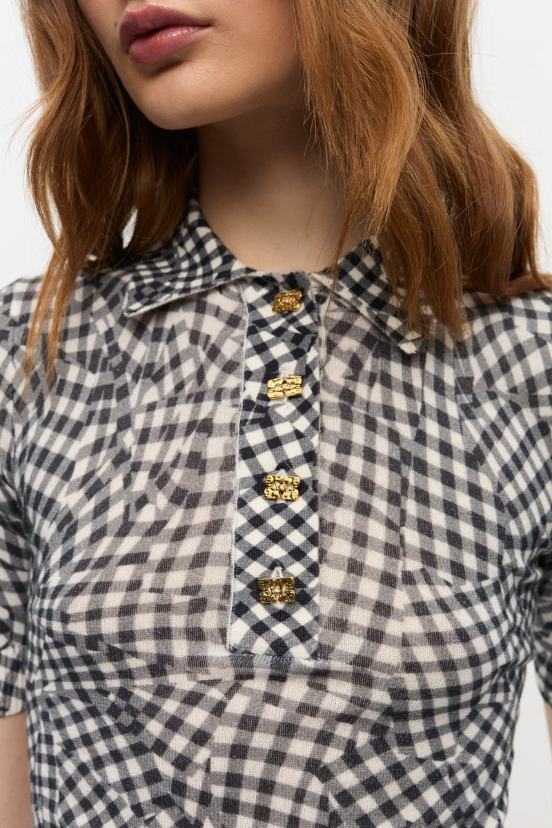 BLACK SHEER COTTON PRINTED POLO SHIRT 5