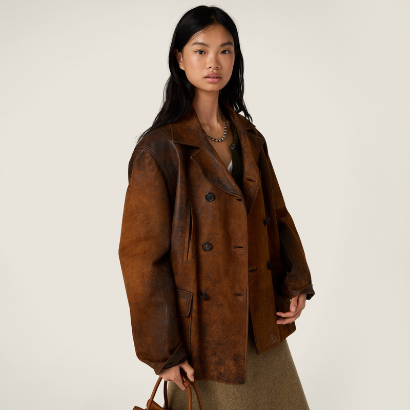 Double-breasted waxed suede caban jacket 5