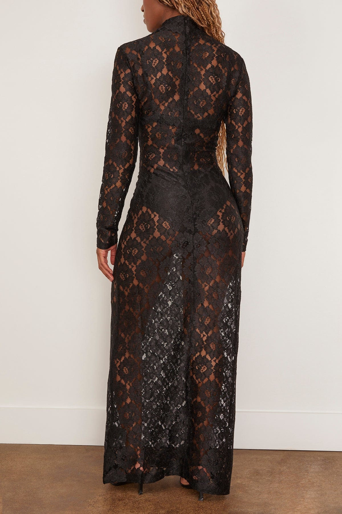 Lace Turtleneck Dress in Black - 4