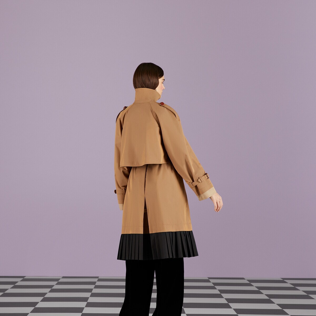 Gabardine coat with leather detail - 8