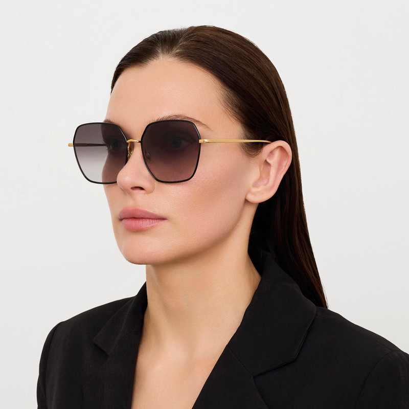 LINDA FARROW Darcie Sunglasses in Black and Gold outlook