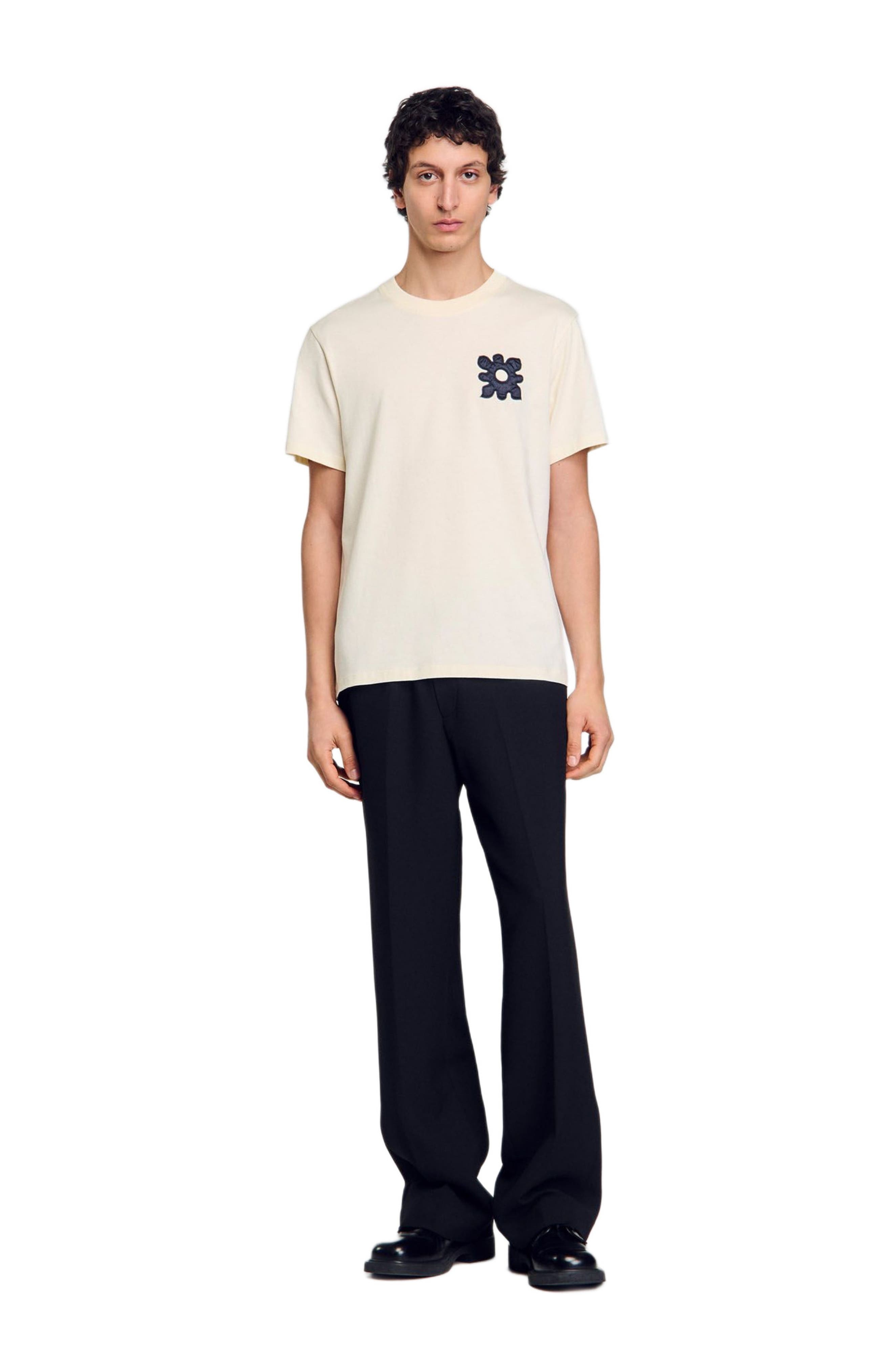 SANDRO T-shirt with flower detail in Ivory. at Nordstrom - 3