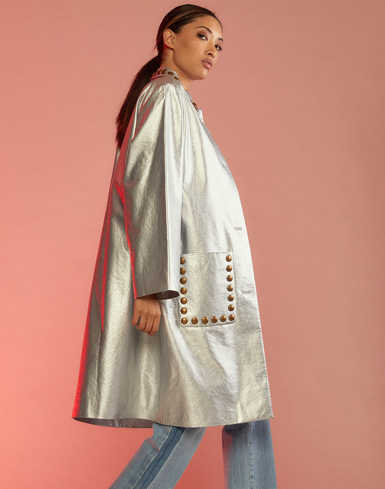 Vegan Studded Leather Coat - 5