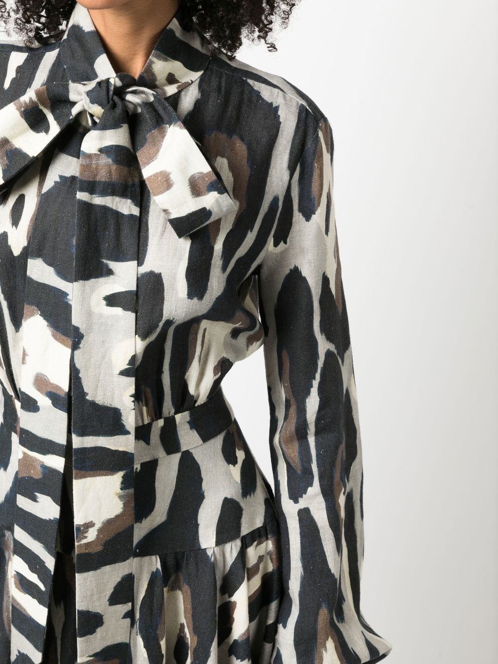 animal-print linen midi dress - 5