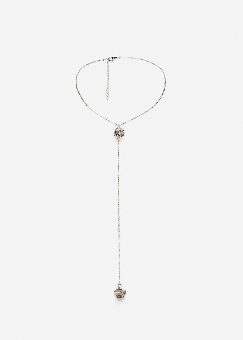 Rose drop chain necklace in silver 1