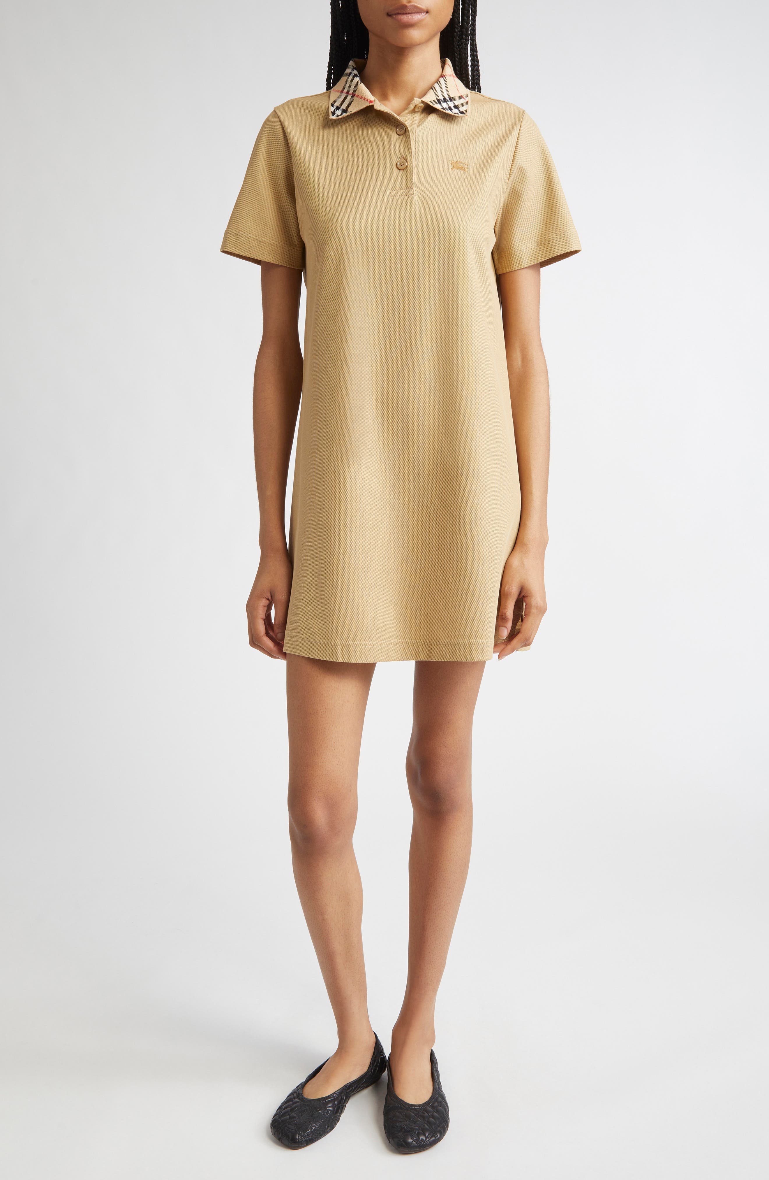 burberry Check Collar Polo Dress in Flax at Nordstrom - 1