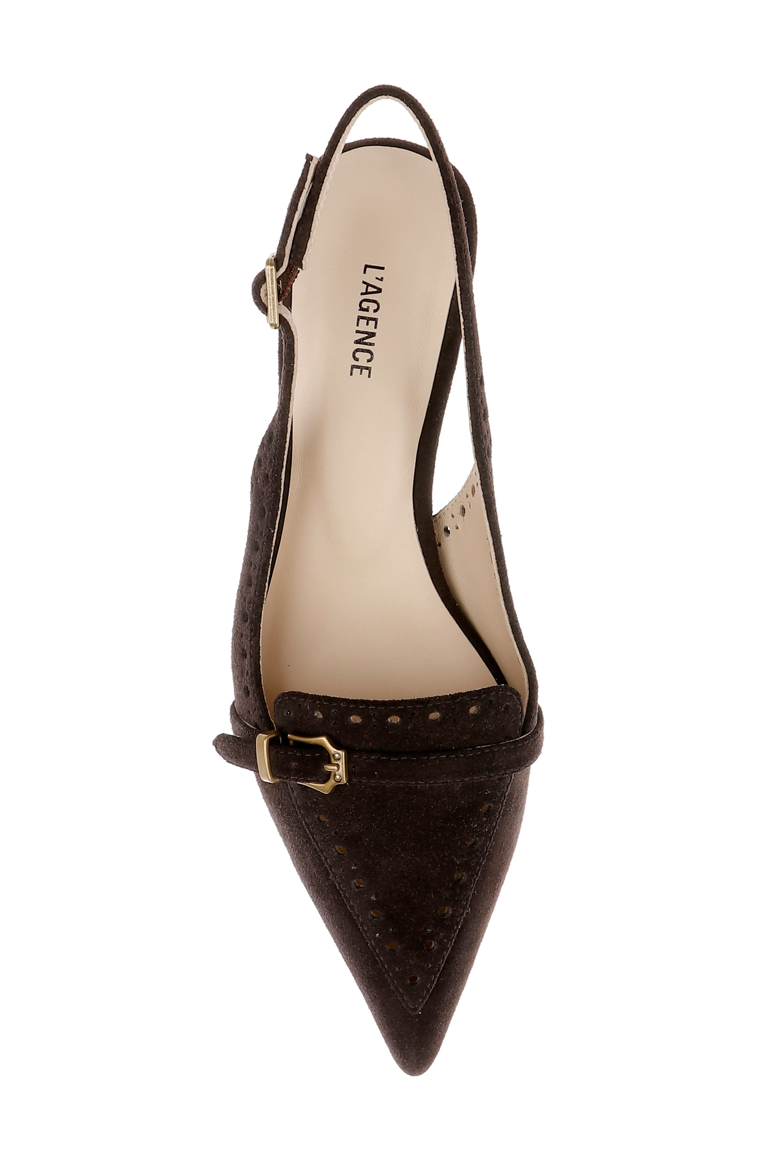 L'AGENCE Lourdes Slingback Pointed Toe Kitten Heel Pump in Dark Brown Suede at Nordstrom - 5