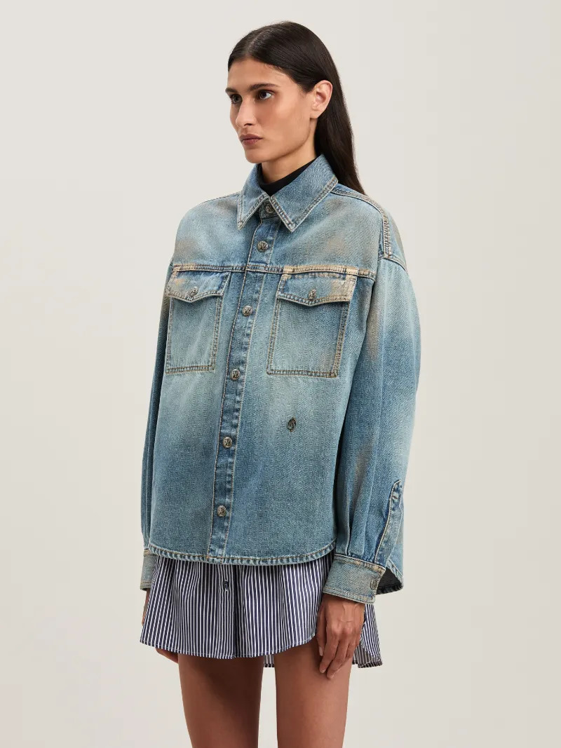 Metal brushed cargo denim pants - 5