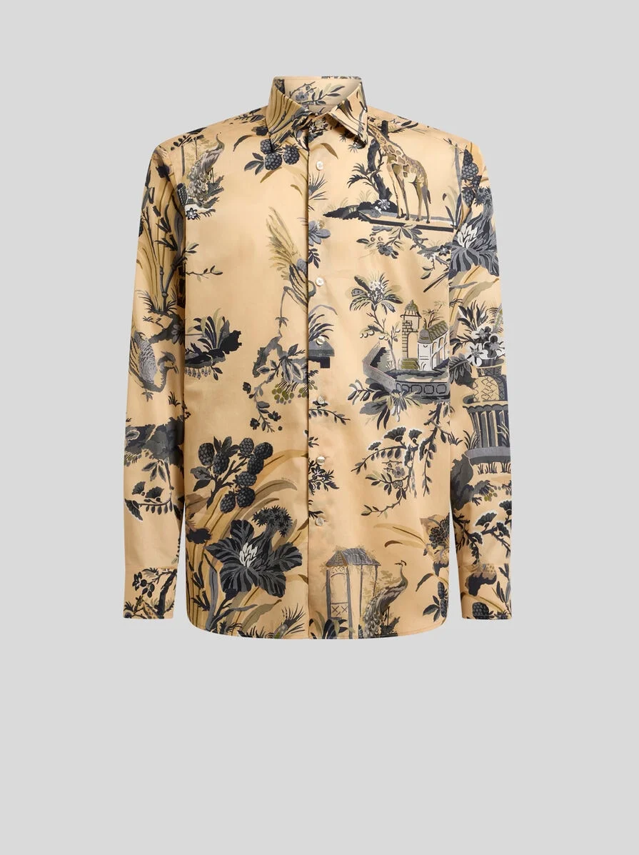 SHIRT IN COTTON SATIN WITH FLOWER AND ANIMAL MOTIF - 1